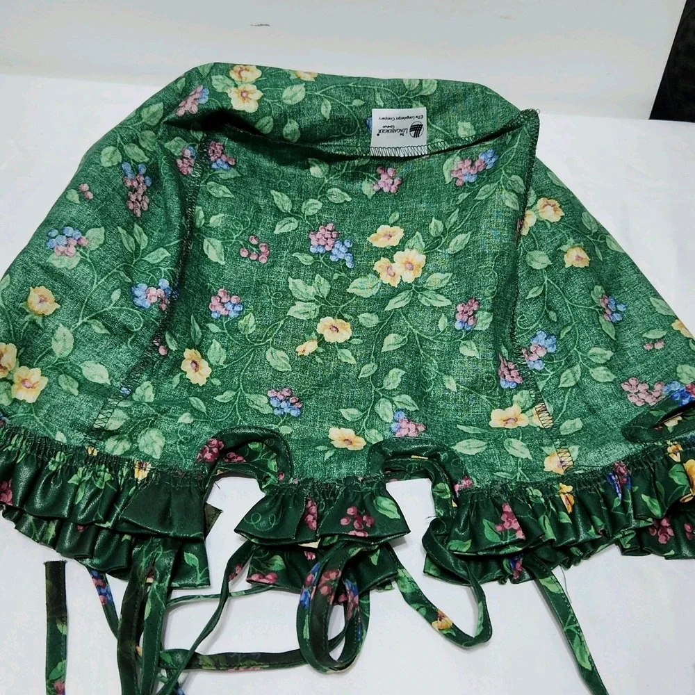 Longaberger Emerald Vine Green Floral Ruffle Fabric Liner Large Basket Side Tie‎